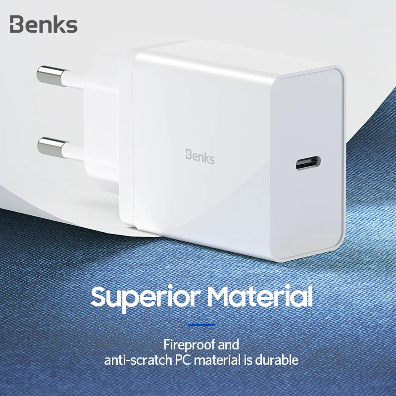 

Benks 18W USB Type C PD Charger 3.0 Quick Charge Fast Charging EU Plug Adapter Mobile Phone Charger For iPhone 11 Xiaomi Samsung