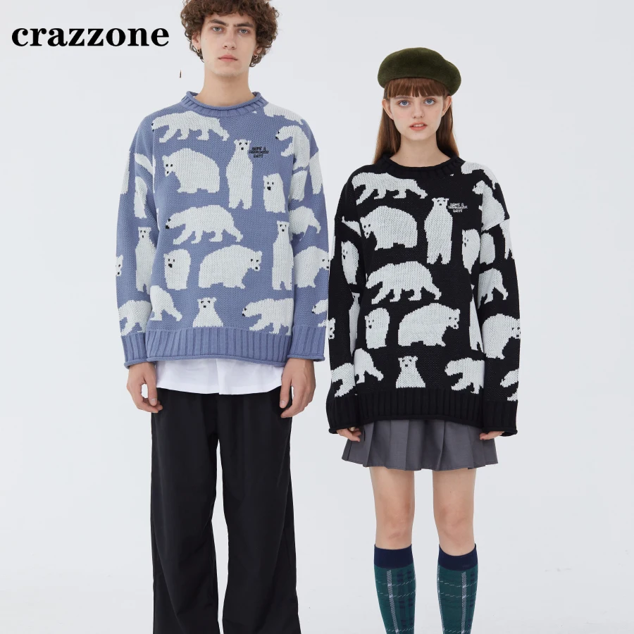 Свитер в стиле хип-хоп с принтом белого медведя Свободная Толстовка для мужчин и