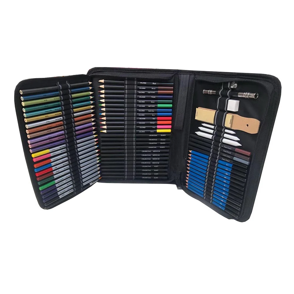 Juego de dibujo de 72 piezas para principiantes o profesionales, estuche de lápices lápices de acuarela, accesorios, suministros de arte E2S|Almacenamiento de dibujos| - AliExpress