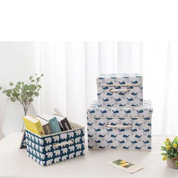 

Cotton Linen Cloth Bin with Cover for Storage Clothes Baby Toys Home Decoration Wardrobe Organziers Cartoon Laundry Basket Box