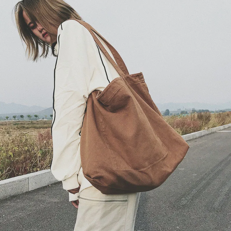 South Korea Simple Versatile Shopping Bag Ultra Large Capacity INS Laziness Style Shoulder Japanese-style Literature And Art Can