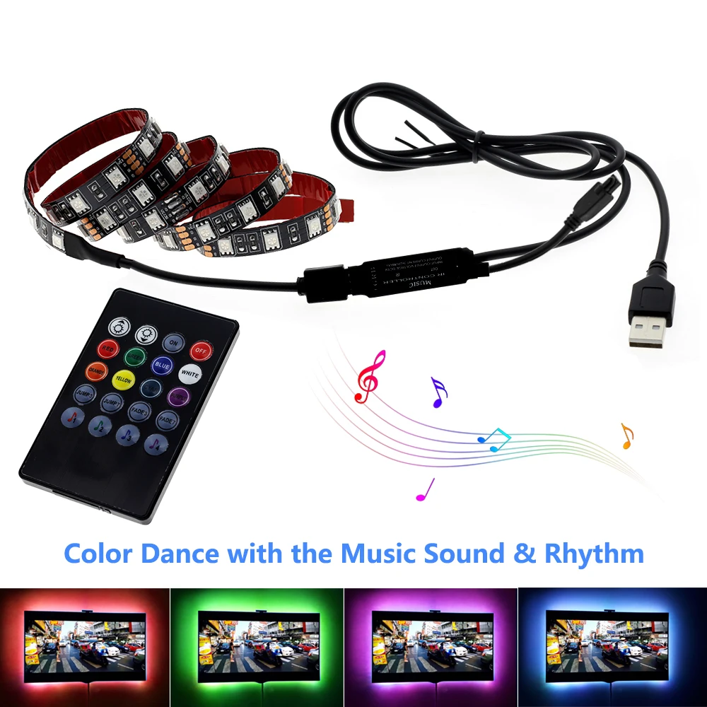 Светодиодная лента USB 5050 RGB Изменяемая светодиодная подсветка для ТВ 50 см 1 м 2 3 4 5