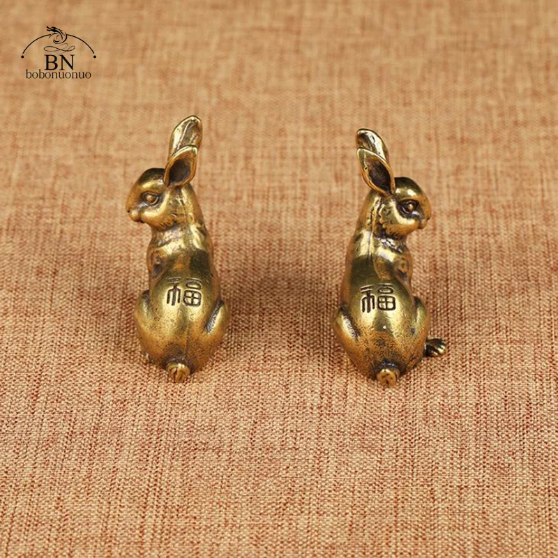 Room Decor Statues Antique Copper Zodiac Cute Rabbit Statue Ornaments 1 Pair Vintage Solid Brass Animal Miniature Figurine Tea Pet Desk Decoration tea pet ornaments room decor statues