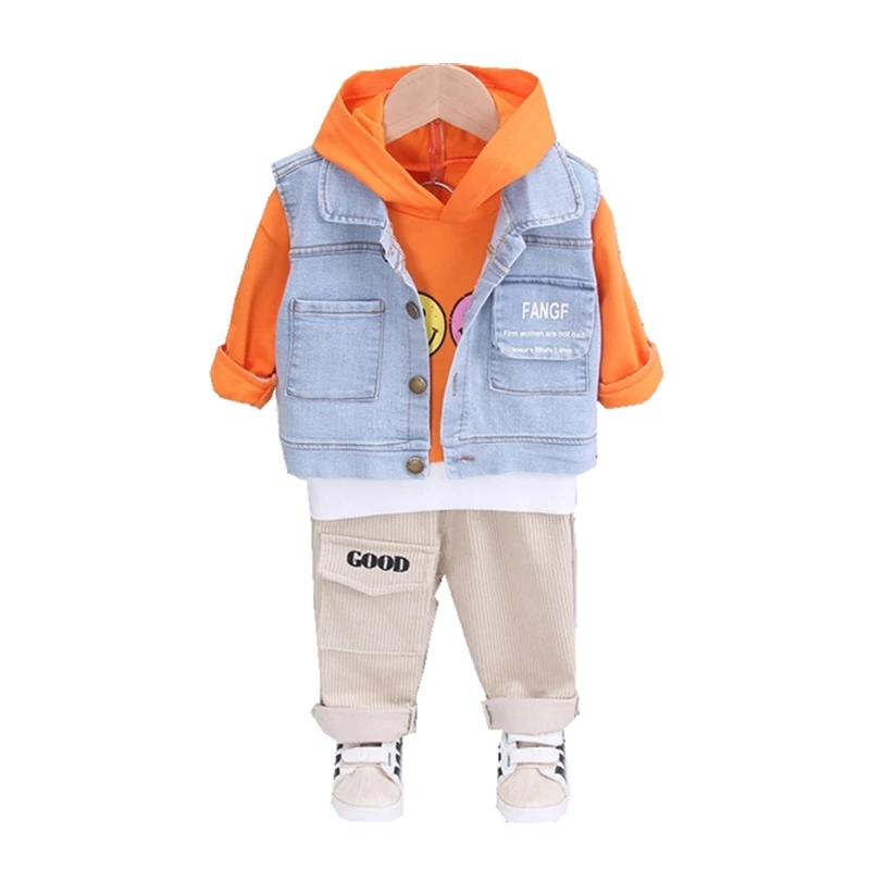 

New Spring Autumn Baby Girl Clothes Suit Children Boy Cotton Vest Hoodies Pants 3Pcs/set Toddler Fashion Costume Kids Tracksuits