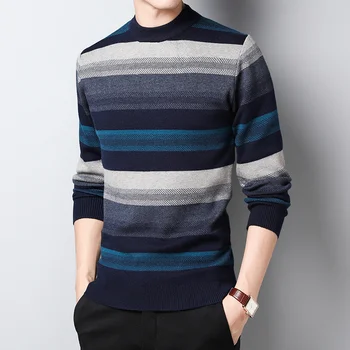 

Sweater Men Autumn Winter Thick warm Cashmere Casual O-Neck Business Office fashion Pullover Male Striped Jumpers Knitwear