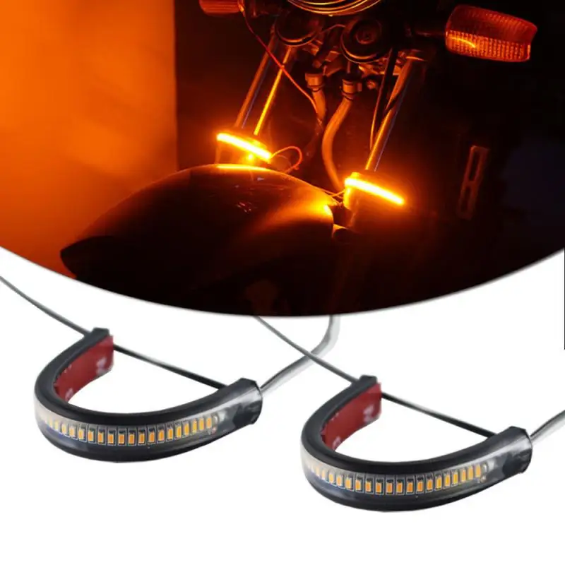 2X Motorcycle Super Bright Amber LED Front Fork Turn Light Bar Dual Color Switchback Signal DRL Gross |