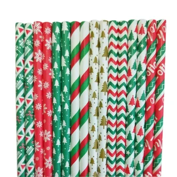 

25pcs Christmas Disposable Drinking Paper Stripes Straws Baby Shower Wedding Shower Decoration Gift Party Event Supplies