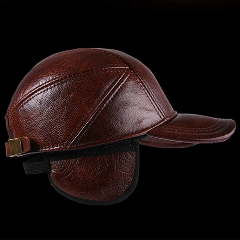 SILOQIN Мужская бейсболка шляпа из натуральной кожи Snapback качественная воловья спортивная бейсболка Регулируемая для отдыха теплые наушники шапки