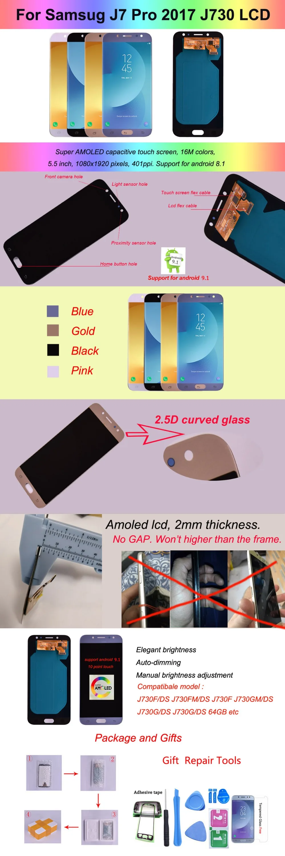 Супер Amoled для samsung Galaxy J7 Pro J730 J730F ЖК-дисплей и кодирующий преобразователь сенсорного экрана в сборе