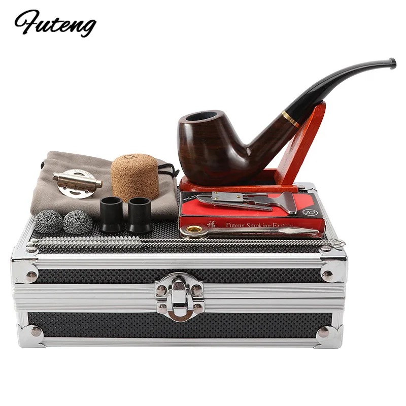 

1 Set Smoking Ebony Pipe With Smoke Tools Pipe Rack Aluminium Storage Box Cigarette Accessories Tobacco Herb For Smoking