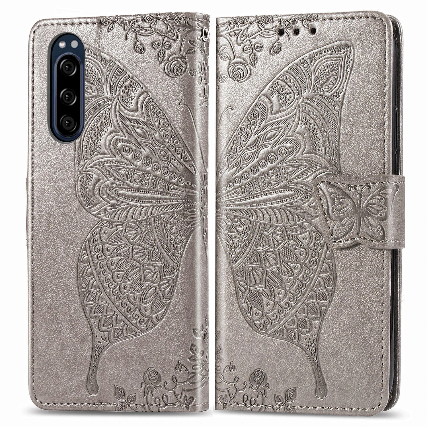 Cute Butterfly Case for Sony Xperia 5 (6.1in) Cover Flip Leather Wallet  Book Black SOV41 SO-01M 901SO SO01M Cases for Xperia5