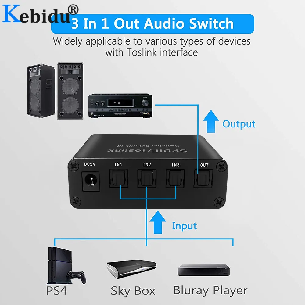 3 в 1 выключатель SPDIF Toslink Цифровой оптический аудиовыключатель с ИК HD 3x1