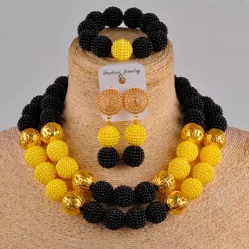 

black yellow african beads jewelry set simulated pearl costume necklace nigerian wedding jewelry sets FZZ10
