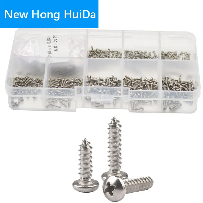 

304 Stainless Steel Phillips Pan Head Self Tapping Screw Metric Thread Cross Round Head Bolt M1 M1.2 M1.4 M1.7 Assortment Kit