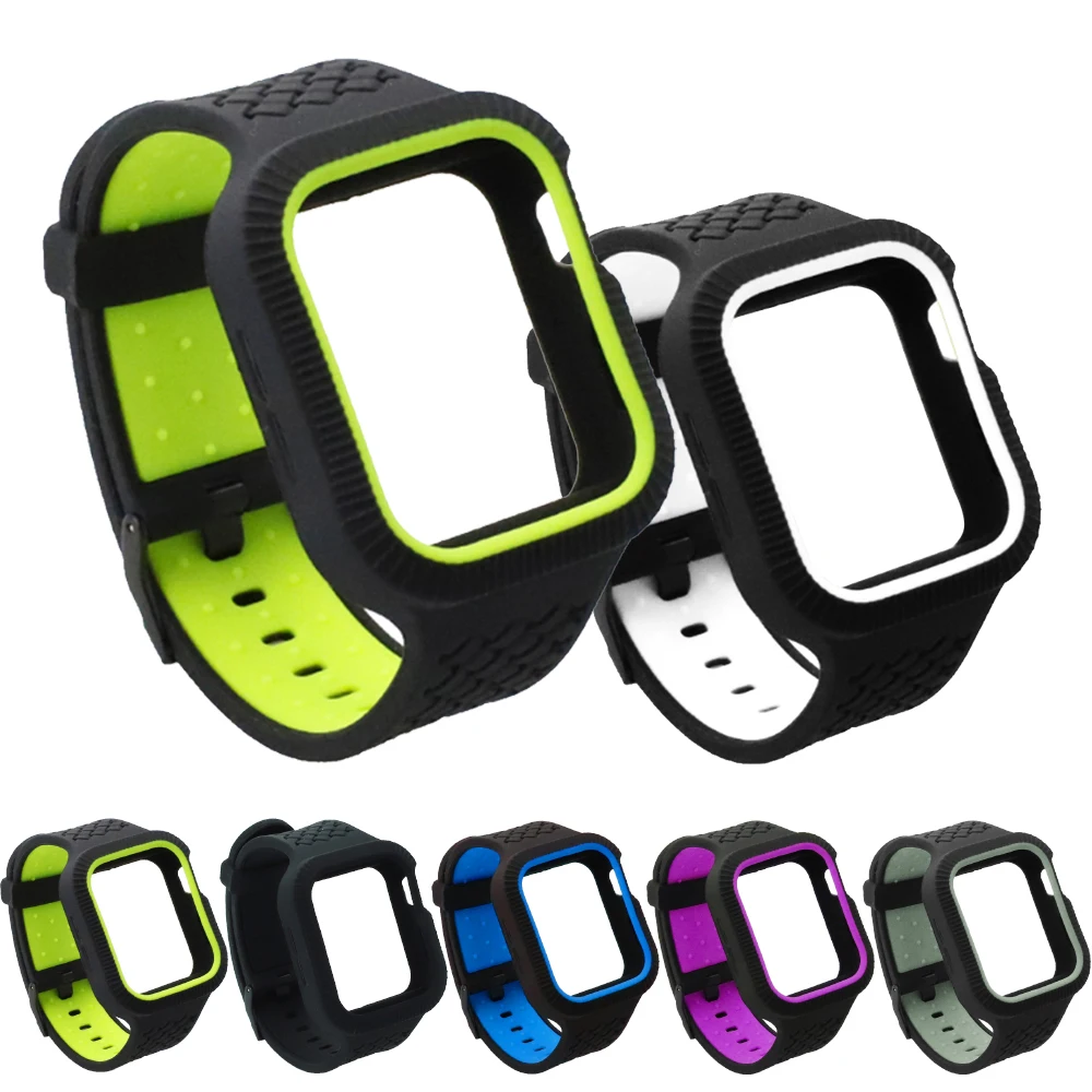Силиконовый ремешок чехол для Apple Watch серии 5 4 спортивный 44 мм 40 противоударный с