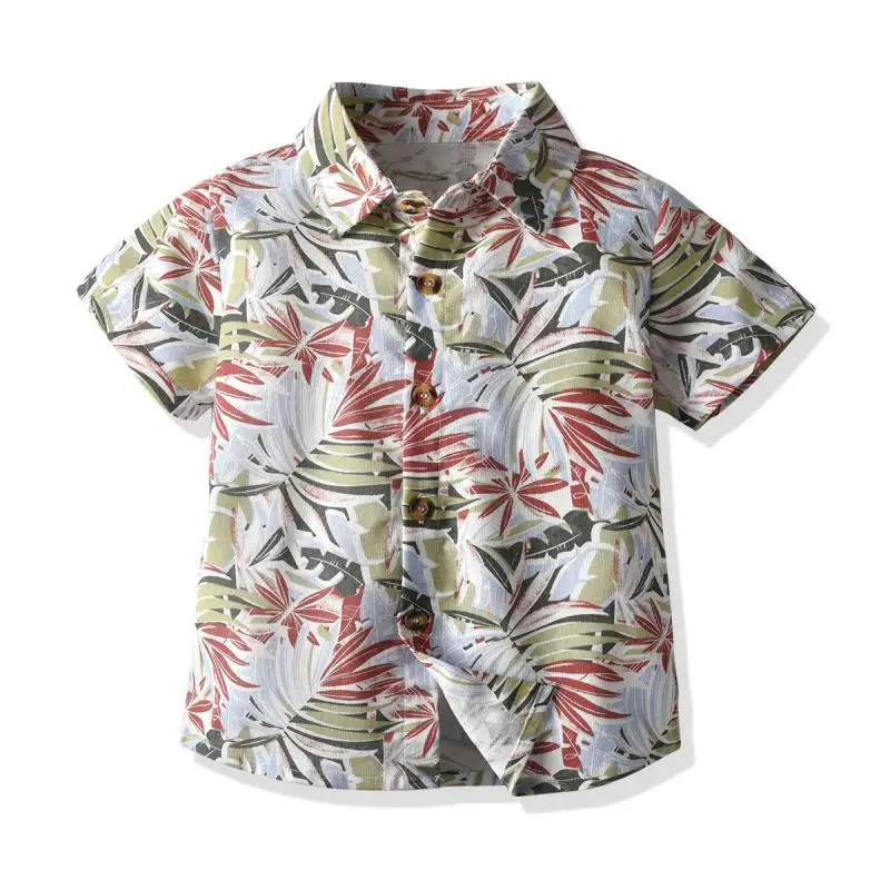 FashionSummerBabyBoysShirtShortSleeveBoyShirtFloralPrintBoy