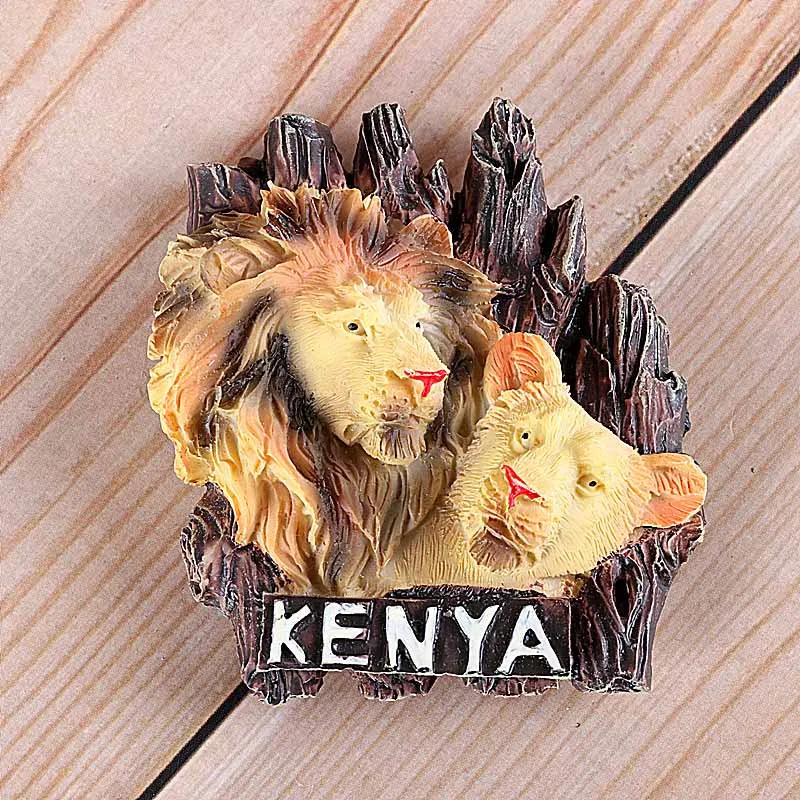 kenya lion Африканская дикая природа крокодил верблюжий бык креативный имитация магнитов на холодильник Кения Сирия Британия путешествия за границу в память - Цвет: kenya lion