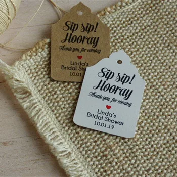 

Personalised Wedding favor tags customized name language Bridal shower Sip Sip Hooray Bottle Favor lables