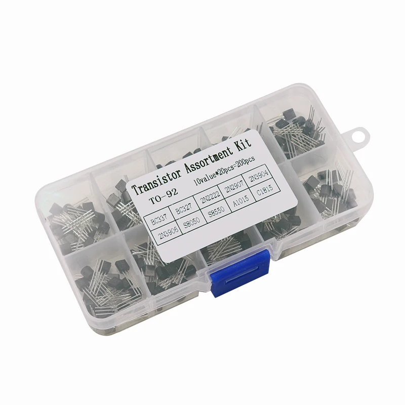 BC337 BC327 2N2222 2N2907 2N3904 2N3906 S8050 S8550 A1015 C1815 Transistor Assortment Kit 200PCS Transistors + Box Pack transistors kit