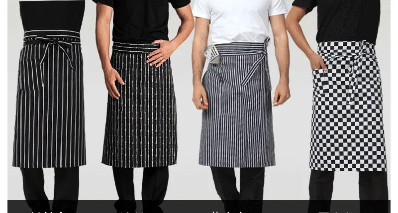 High Quality Fashion Waist Apron Kitchen Restaurant Bbq Work Short Apron Cotton Men Women Korean White Blue Half Apron14