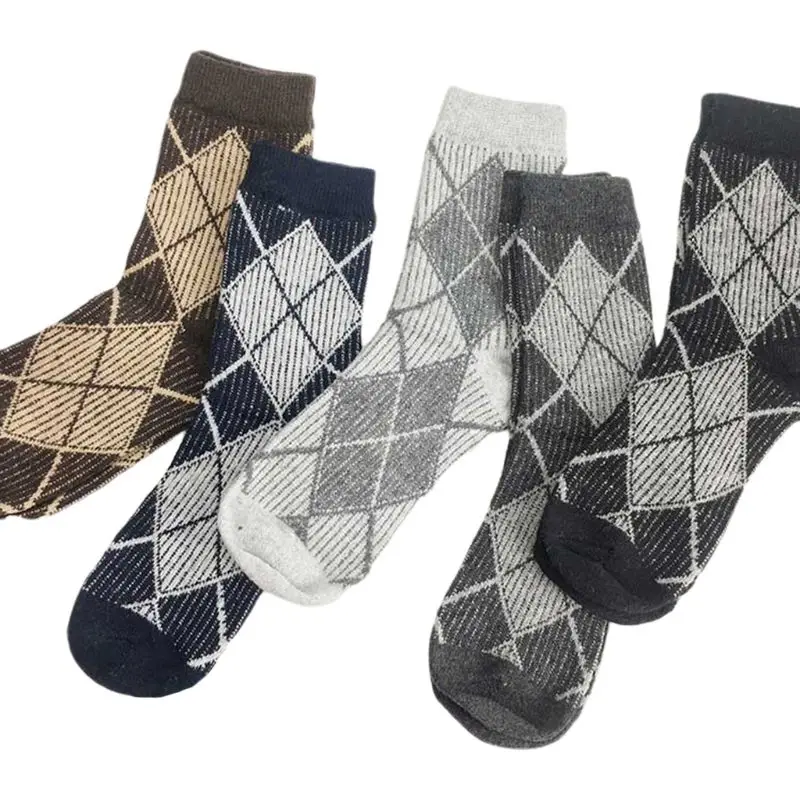 5 пар, мужские винтажные вязаные носки из искусственной шерсти, теплые носки с цветными полосками AXYD