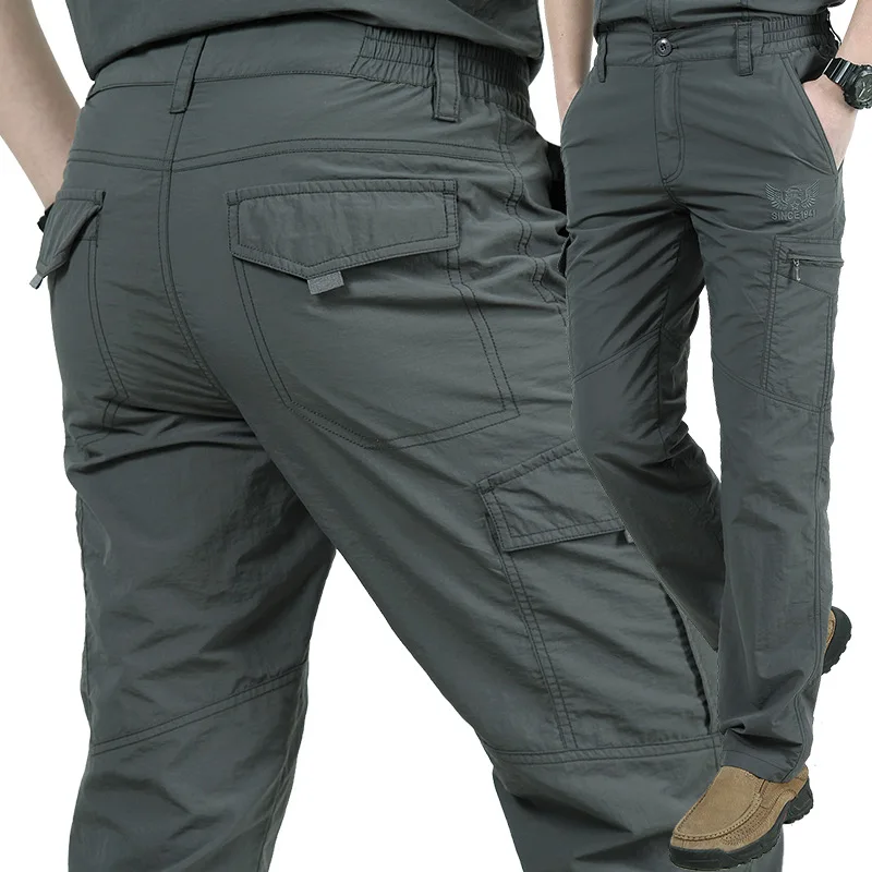 Летние мужские брюки, мужские тактические брюки карго, Мужские дышащие легкие водонепроницаемые быстросохнущие повседневные штаны, армейские военные стильные брюки