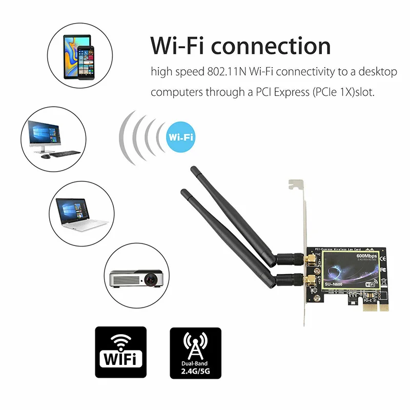 Двухдиапазонный 2,4G/5G PCI-E WiFi беспроводной адаптер 600 Мбит/с для настольного компьютера NK-Shopping