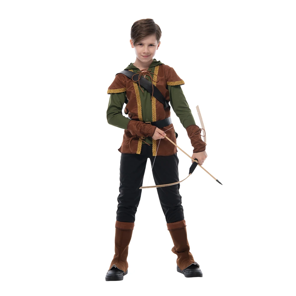 Reneecho Robin Hood Costume Bambino Ragazzi Principe dei Ladri Archer  Costume Verde Fancy Dress Costume di Halloween Outfit