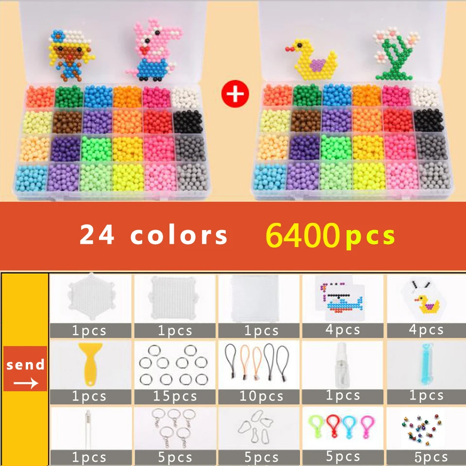 DOLLRYGA Puzzle Bolas Aqua, бусины, 5 мм, набор из бисера, подарок для девочки, браслет, плетение, резинки, ткацкий станок, ручная работа, 24 цвета, 6400 шт, Набор Бусин - Цвет: 6400PCS