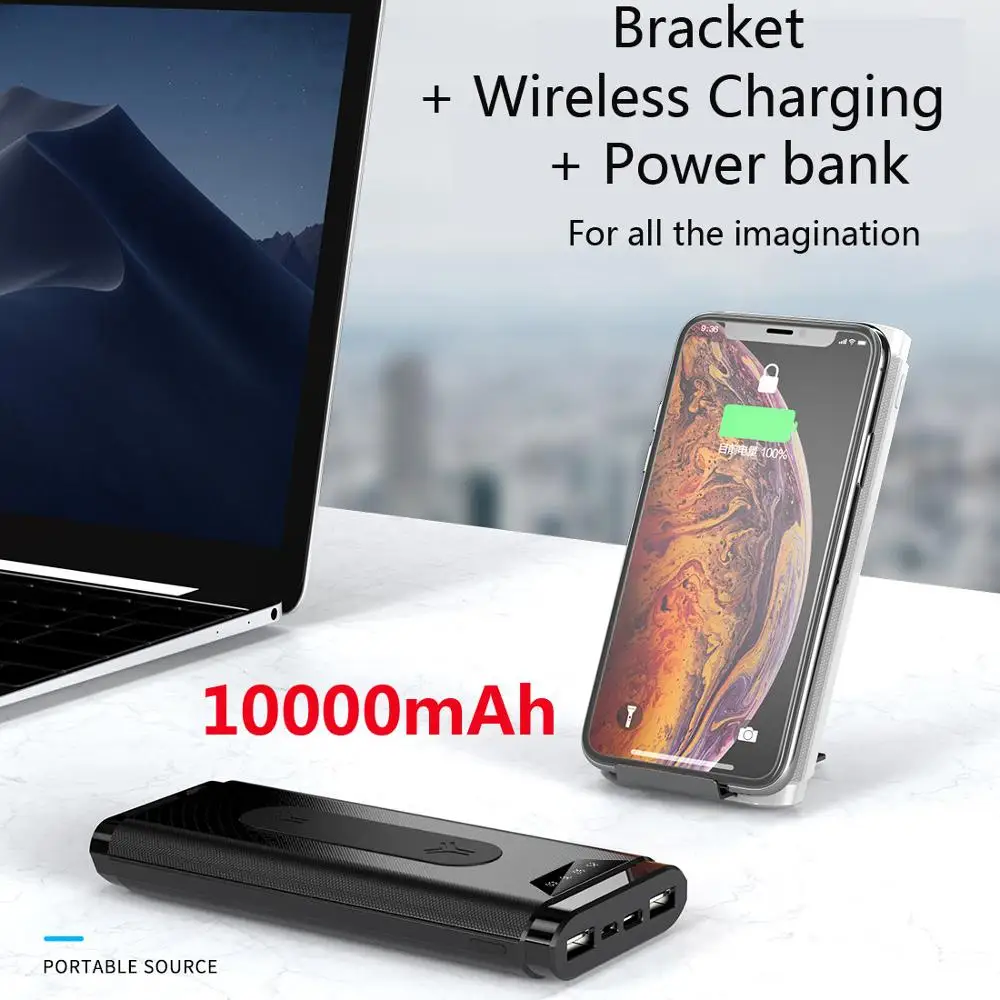 10000 мАч Зарядное устройство QI Беспроводное зарядное для iPhone Samsung Быстрая зарядка