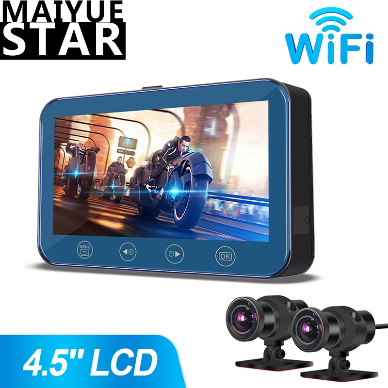 Maiyue star WiFi мотоциклетный Спринт cam 1080P передний и задний двойной объектив 4,5 дюймов ЖК водонепроницаемый видеорегистратор для мотоциклов DVR с... Maiyue star WiFi мотоциклетный Спринт cam 1080P передний и задний двойной объектив 4,5 дюймов ЖК водонепроницаемый видеорегистратор для мотоциклов DVR с...