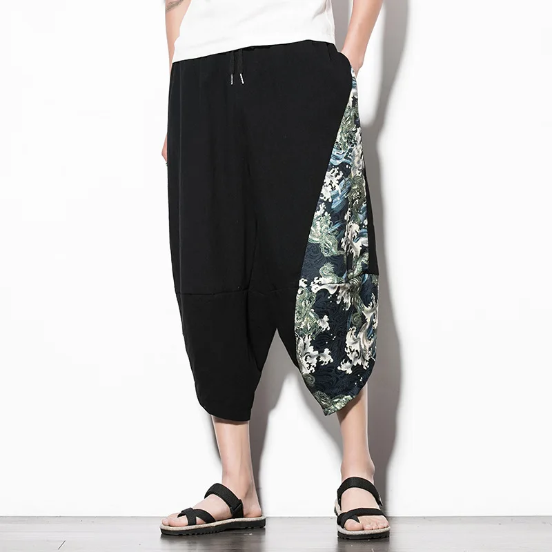 

Chinese Style Wide Leg Pants Men Loose Print Casual Pants Male Wide Leg Pants Plus Size 5XL 2020 Spring Summer New Fashion