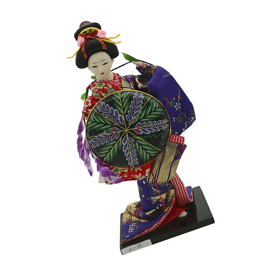 12inch 30cm Geisha Japanese Doll Folk Kimono Doll Maiko Doll Puppet Stand on Base, for Home and Hotel Display Decor