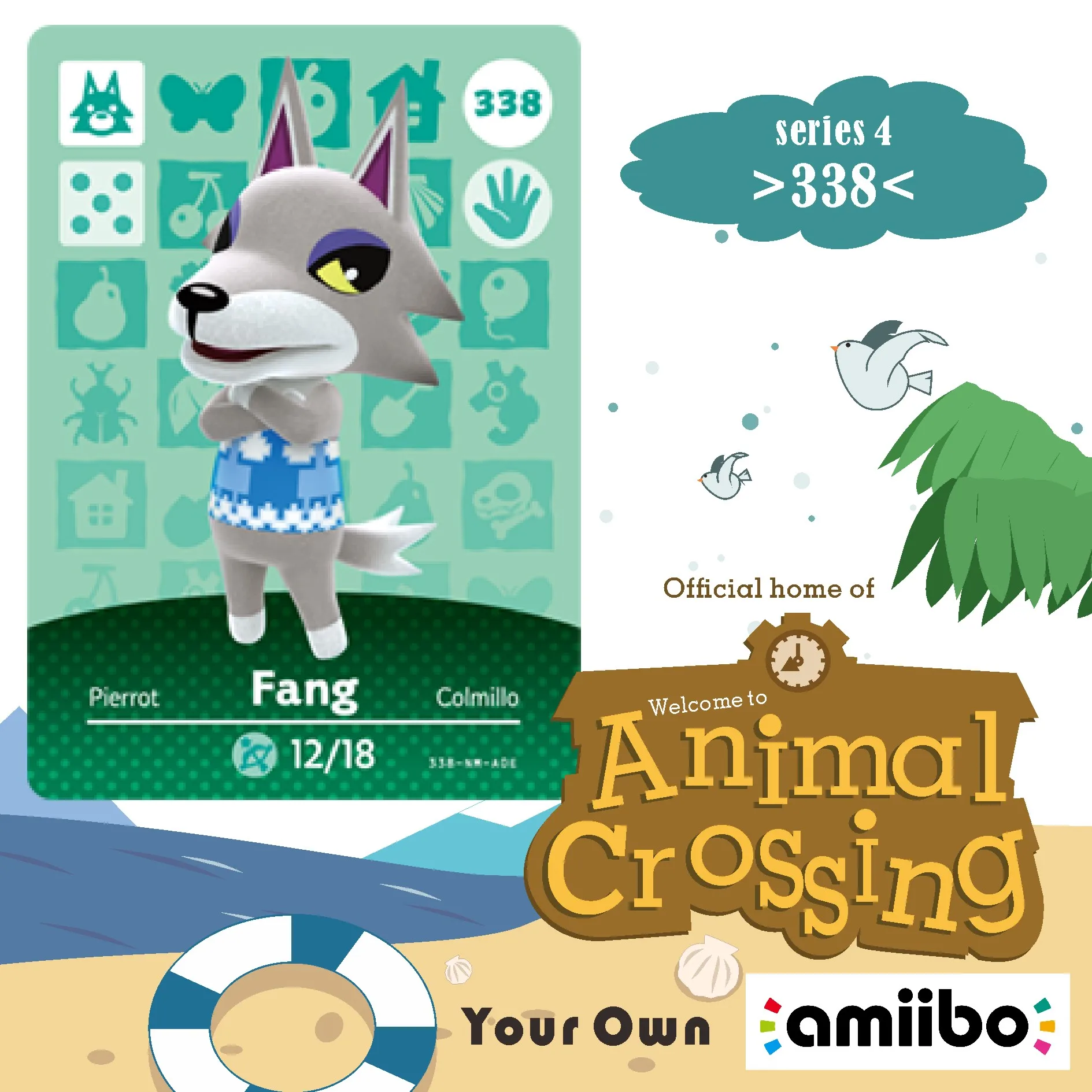 338 животное пересечение Amiibo карты Fang животных серии 4 Nfc работы для Ns игры