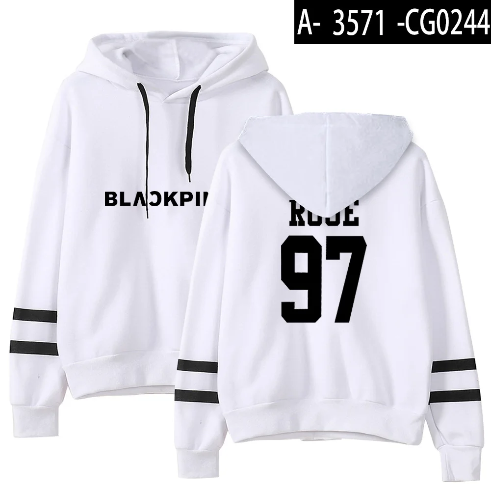 Blackpink Lisa толстовки женские карманы трендовые Kpop толстовки женские письмо напечатано свободно бархат женские с длинным рукавом Милая уличная - Color: white