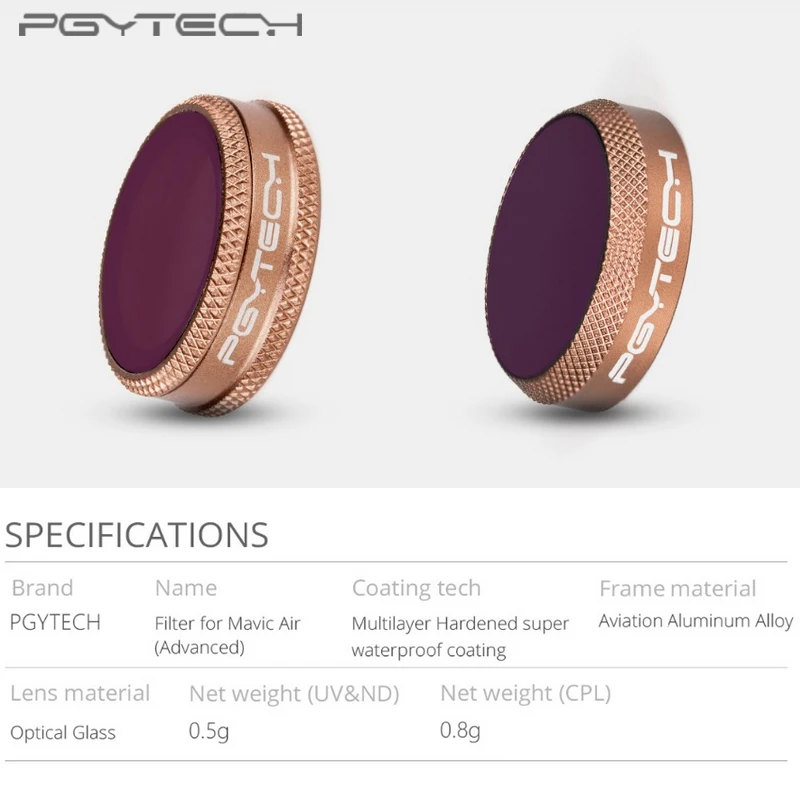 Набор фильтров PGYTECH DJI MAVIC AIR Lens/Camera UV CPL ND4 ND8 ND 16 32 для Air Drone аксессуары