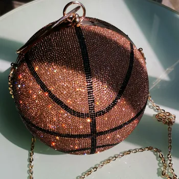 

2021 Xianjian Fast Dhl Shipping Original Design High Quality Purse Orange Basketball Purse Party Bag Full with Rhinestone