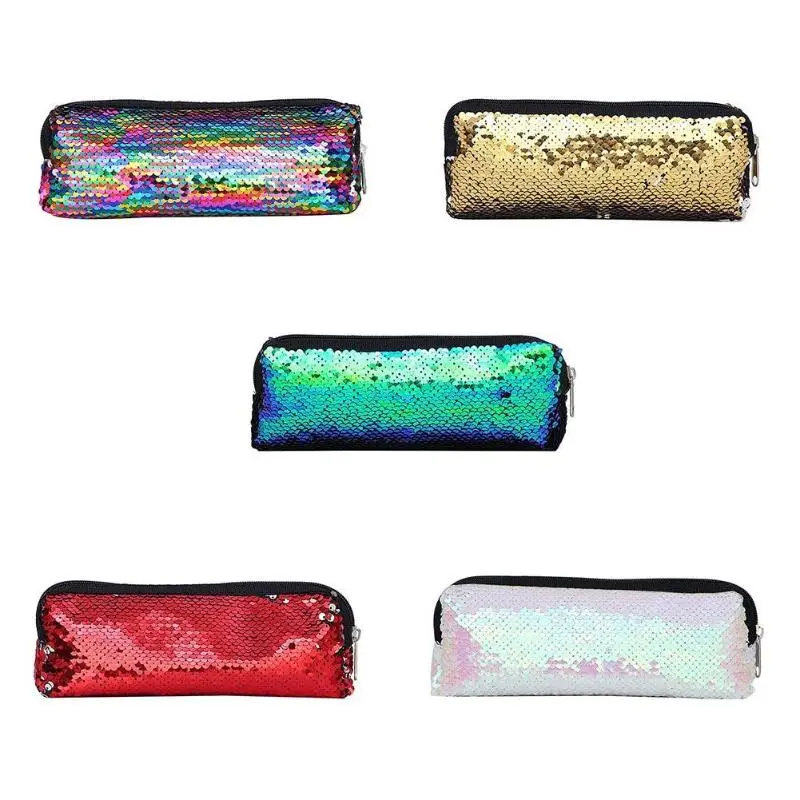 HOT-2PCS в виде рыбьей чешуи Женские Коробка школьных инструменты для макияжа Косметические Сумки Для женщин и девочек простой кожаный клатч макияж Карандаш Чехол студентов Карандаш Чехол