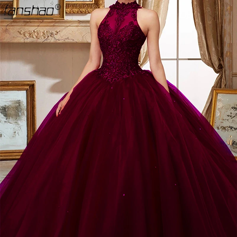 Fanshao Blue Quinceanera Dresses High Neck Crystal Appliques Lace Pearls Cut-Out For 15 Girls Party Gowns Hot Sell Design Fanshao Blue Quinceanera Dresses High Neck Crystal Appliques Lace Pearls Cut-Out For 15 Girls Party Gowns Hot Sell Design