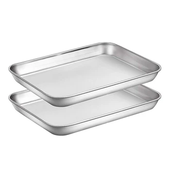 

Newest 2 Pcs Baking Sheets Set Chef Cookie Sheets Stainless Steel Baking Pans Toaster Oven Tray Pans Easy Clean Baking Dishes Ki