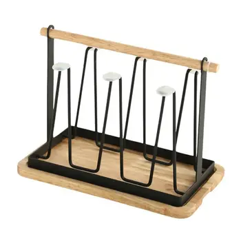 

Cup Drying Rack 6 Cup Metal Drainer Holder Cups Organizer with Wood Handle G6KA