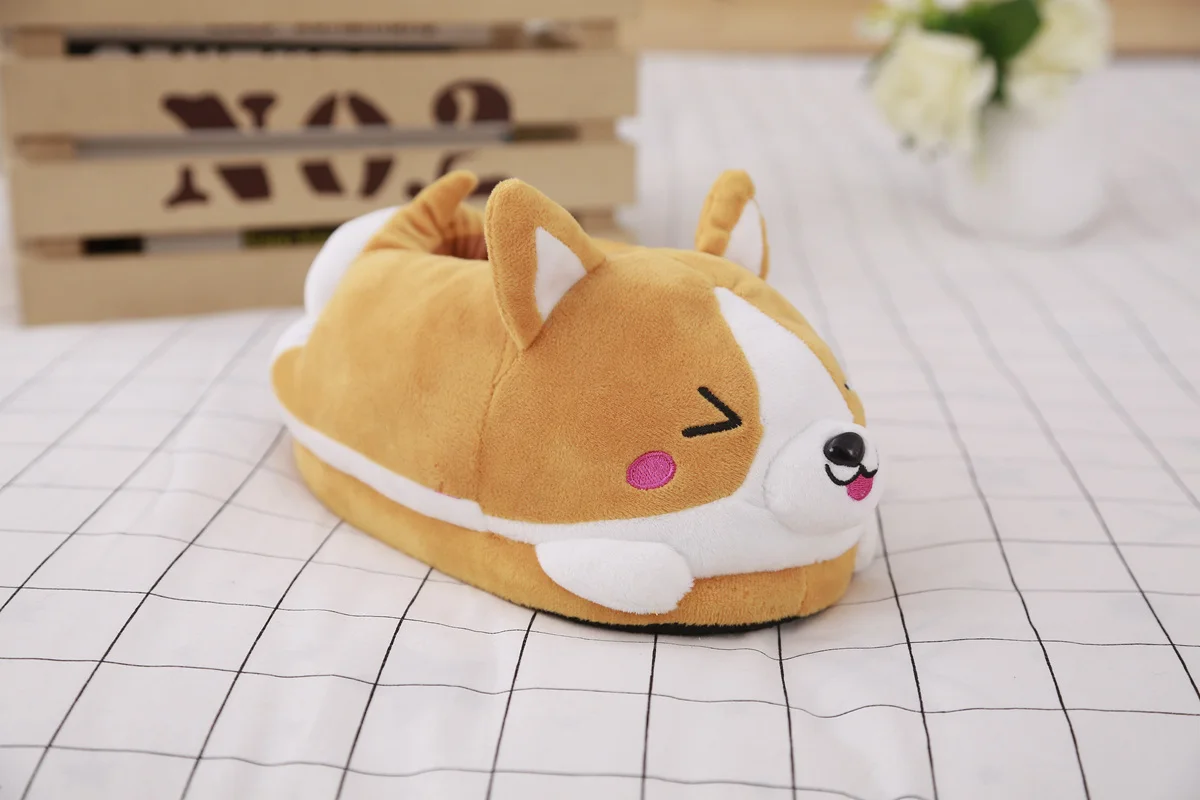 Lovely Corgi Shoes Heeled Cartoon Animals Dog Slippers Plush Indoor Floor Shoes Anti-slip Girls Ladies Friend Gift