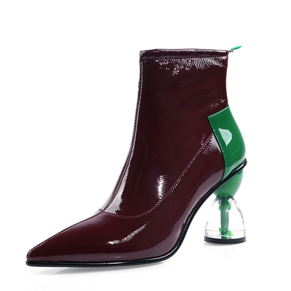 SARAIRIS Brand design Ankle Boots Patent Leather High Heels Shoes Sexy Strange Heeled Fashion Party Shoes Female boots