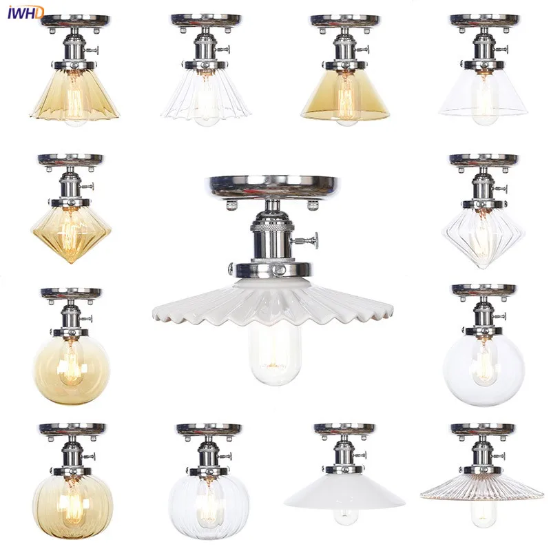 

IWHD American Retro Ceiling Lights Porch Kitchen Living Room Stair Plafon Silver Chrome Vintage Ceiling Lamps Lamparas De Techo
