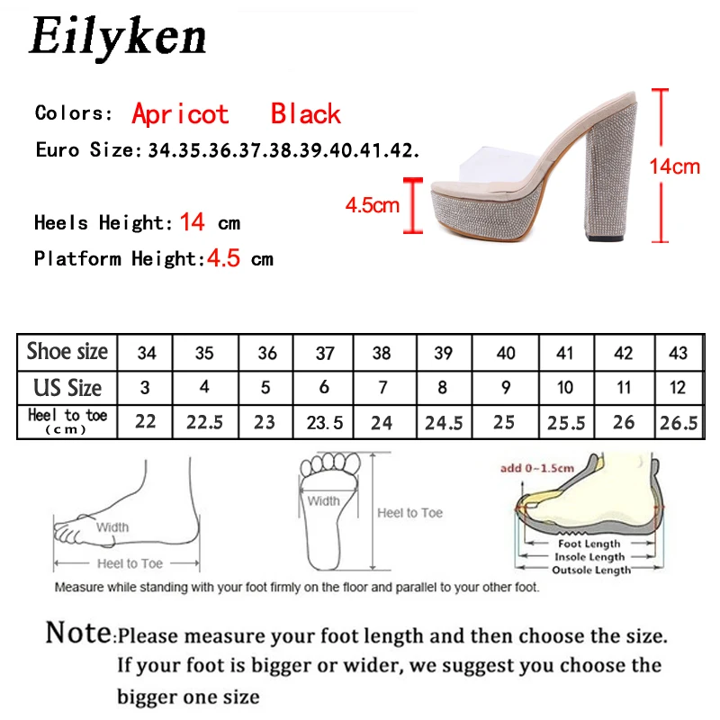 EilyKen/шлепанцы на платформе и каблуке; женские прозрачные шлепанцы; шлепанцы на высоком каблуке 14 см со стразами; модные туфли-лодочки без застежки; цвет черный, абрикосовый