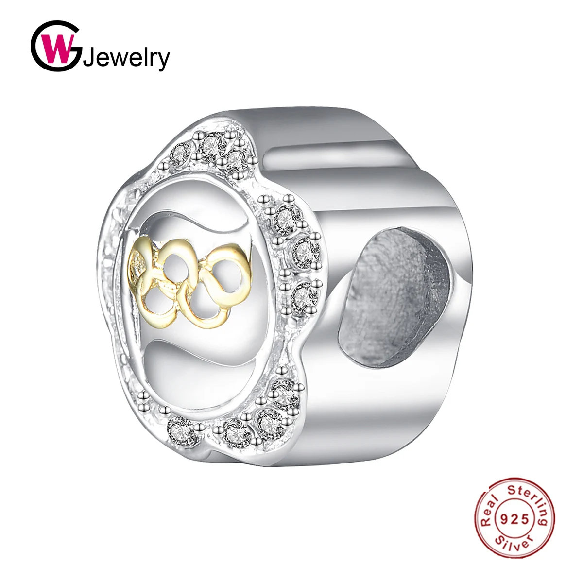 GW 925 Sterling Silver Golden Beads Flower Charm Crystal Fit Original Diy Bracelet Necklace For Women Jewelry E037 | Украшения и