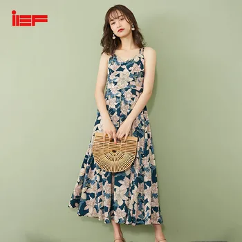 

IEF Autumn Mid-Long Style Waist Design Sling Dress Women No Sleeves Vintage 0301Q-D7811-