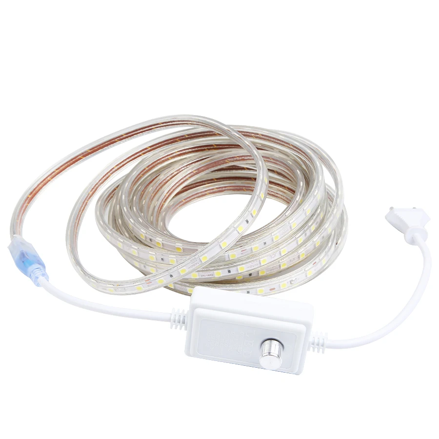 cheap 220V Led Strip 220 V Tape Flexible SMD 5050 1M 5M 10M 15M 20M LedStrip Waterproof IP67 With Dimmer 220V Led Strip Warm White