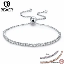 925 пробы серебряные чёткие CZ, на шнуровке регулируемые теннисные браслеты для женщин подлинный Браслет Ювелирный Подарок ECB029