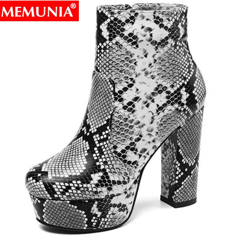 

MEMUNIA Plus size 34-43 snake platform boots thick high heels zipper high quality autumn winter shoes fashion ankle boots women